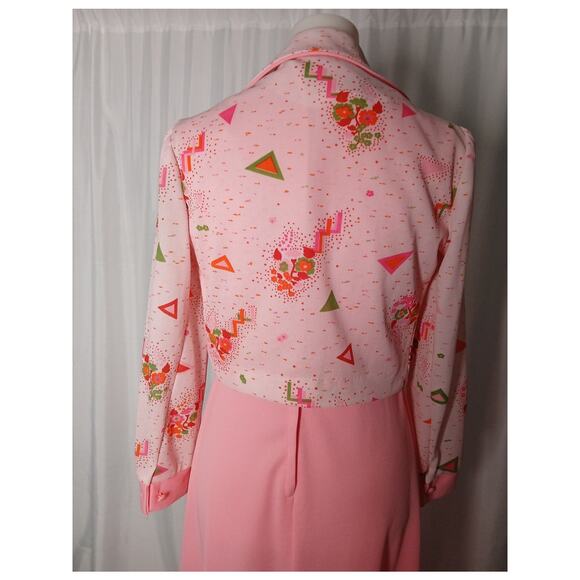 Vintage Maxi Dress and Matching Shrug Jacket Set 1960s Mod Geometric Floral Pink - Picture 6 of 15